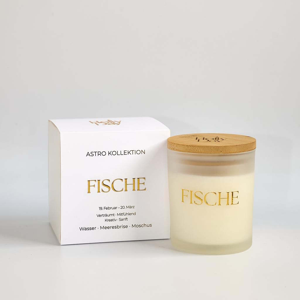 Fische Astro Duftkerze, Meeresbrise & Moschus, Sojawachs, 220 ml, 45–50 Stunden Brenndauer