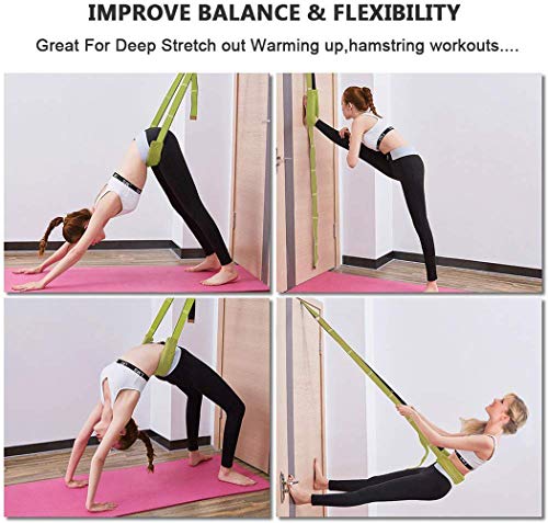 Yoga Strap for Stretching, Leg Stretcher Backbend Assist Trainer Pilates Equipment for Home Workouts Back Waist Leg Flexibility Trainer Strap for Yoga Pilates Ballet Dance Splits Gymnastics (Green) - Thumbnail 7