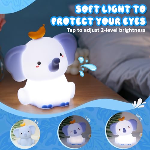 Image of Ammonite Blue Elephant Night Light, Soft Silicone Elephant Nursery Lamp with 2 Dimming Levels and 20-Minute Timer, Touch Control Nightlight for Bedroom Decor, Christmas Birthday Gift