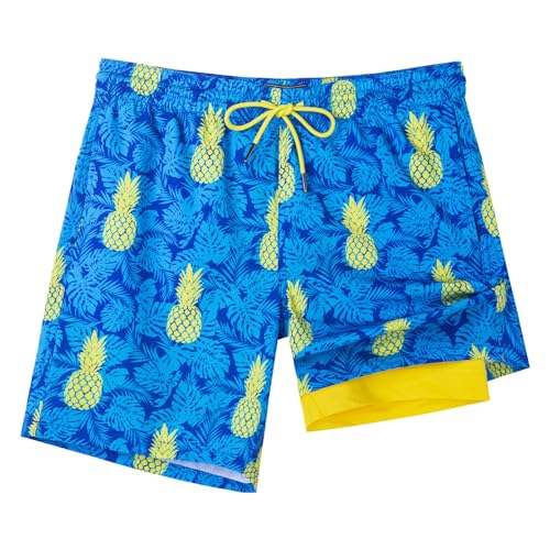 SURF CUZ Mens Swim Trunks with Compression Liner Swim Shorts 7" Swimming Trunks Stretch 7 Inch Swim Suits Quick Dry