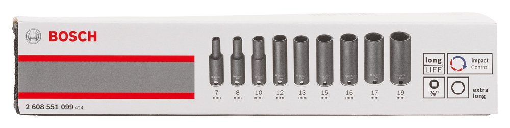 Bosch Professional 2608551099 Socket Set, 9 pezzi, 63 mm, 7-19