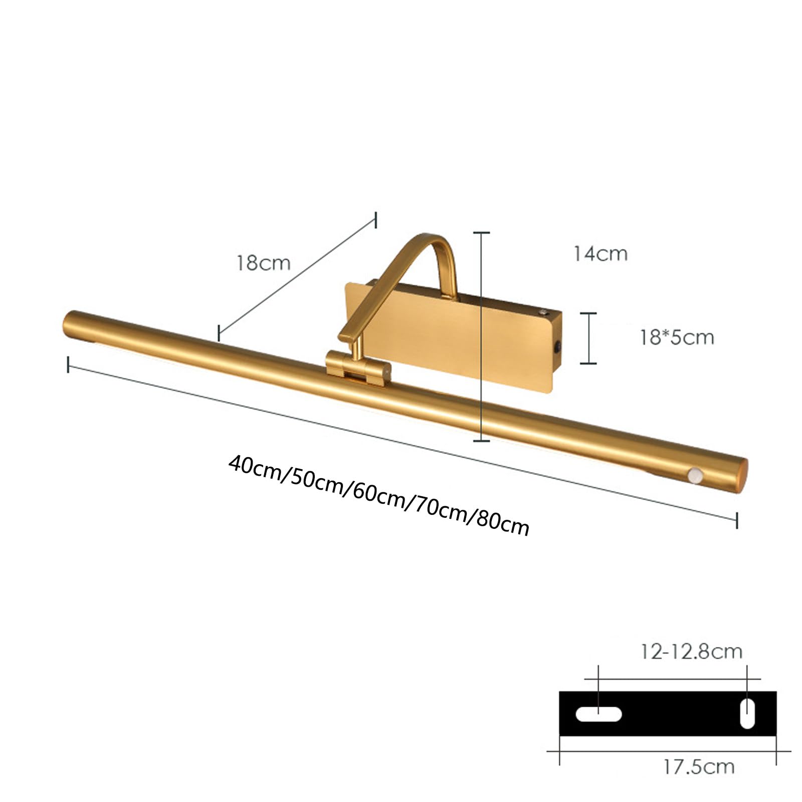 LED Spiegelleuchte Wandlampe mit Bewegungsmelder Wandbeleuchtung mit Schalter Wandleuchte Indoor Drehbarem Wandleuchten für Schlafzimmer Wohnzimmer Arbeitszimmer (Schwarze-Neutrales Licht,40cm)