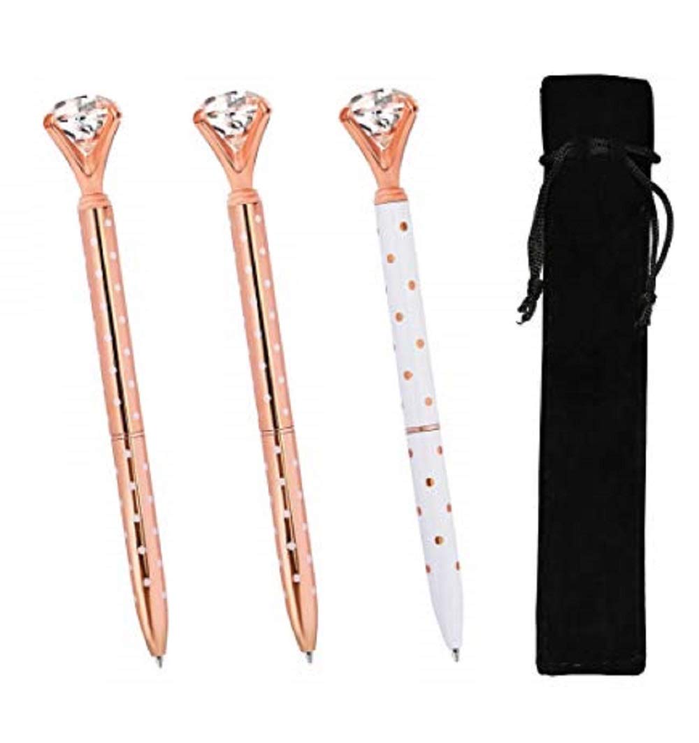 Diamond Pen - Rose Gold Pen - 20 Pack, Ballpoint Pens for Bridesmaids Gifts, Gold Fancy Pens for Women, Pen with Diamond on Top, Rhinestones Crystal Metal, Black Ink, by Etcbuys