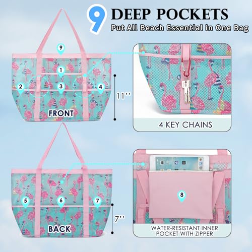 Image of Fammart Mesh Beach Bag for Women, Large Beach Toy Pool Bag with Zipper Pocket, SandProof Cruise Essentials 2026 Family Travel