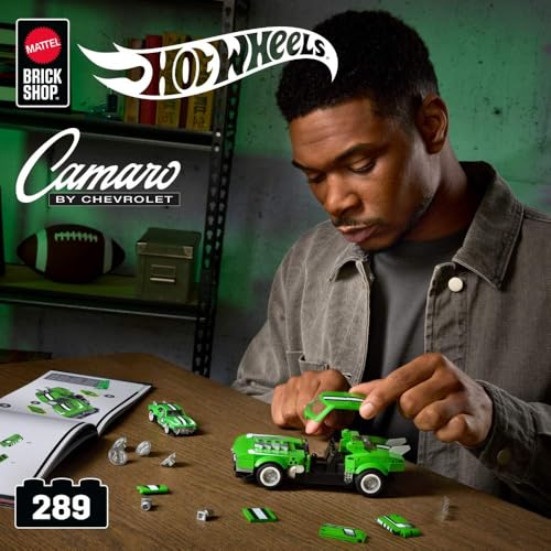 Image of Mattel Brick Shop Hot Wheels Custom '68 Camaro Speed Series, 289 Pieces, Realistic Details and Customizable Stickers, for Adults Collectors and Boys and Girls Ages 10+ JFT17