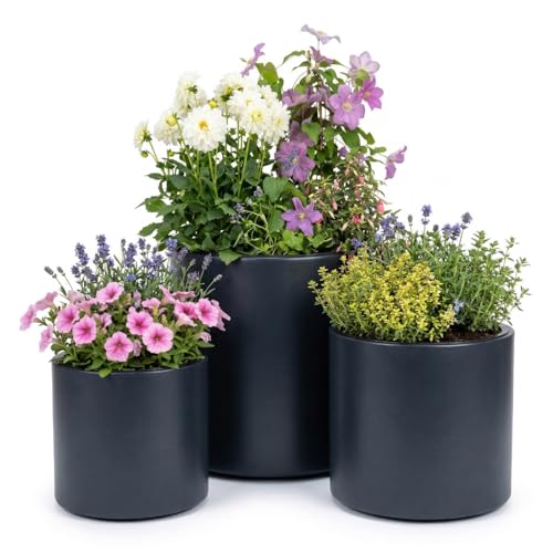 Prosperplast Blumentopf - Übertopf mit Einsatz | aus robustem Kunststoff | für Innen und Außen | UV-beständig und Frostbeständig | Anthrazit | 39 x 38 cm