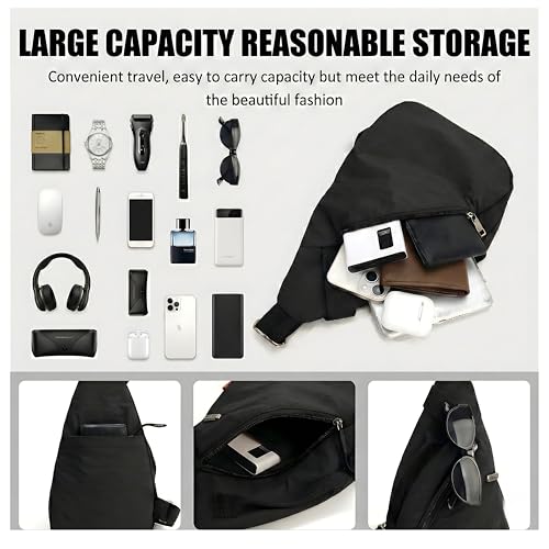 Image of Nylon Sling Bag for Men & Women | Lightweight Crossbody Chest Bag Handbag | Anti-Theft Back Pocket | Compact Everyday Carry Travel Shoulder Organizer | Casual | Water-Resistant | Secure Storage