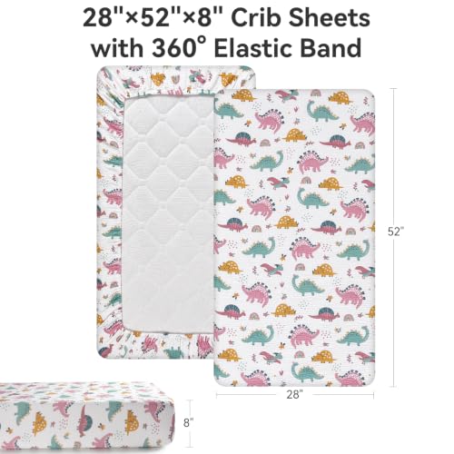 Image of TILLYOU 2 Pack Muslin Crib Sheets for Boys and Girls, 100% Cotton Fitted Crib Sheet for Toddler 52x28 Standard Crib Mattress, Dinosaur Rainbow
