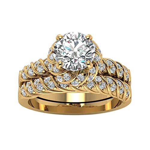 Bridal Sets Yellow Gold Plated Womens Wedding Ring Sets Round cut Cz Engagement Ring Sets