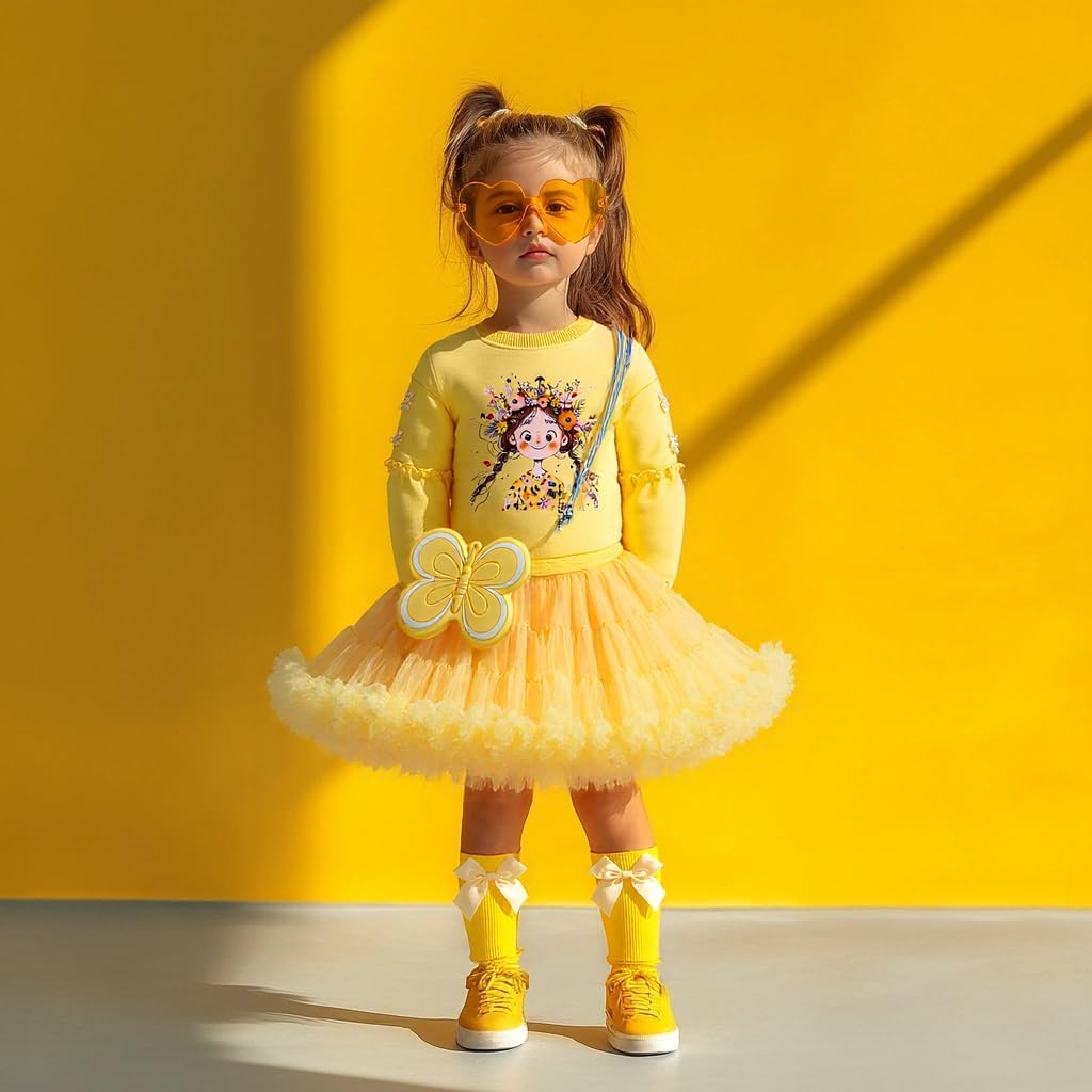 girls birthday outfit sweaters-tutu skirt-fall/spring set toddler purse, sunglasses and sock 5pc