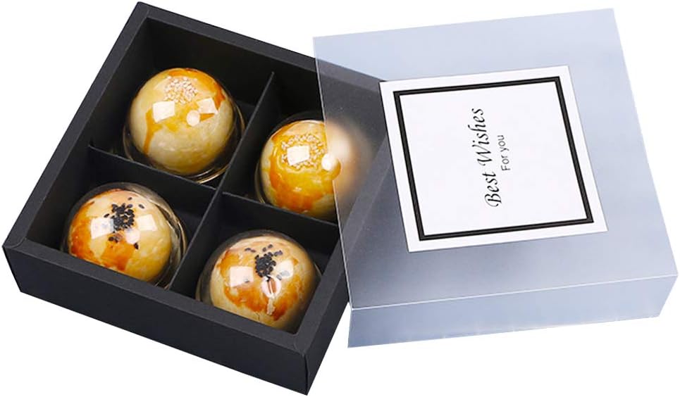 12 Packs Cupcake Boxes with 4 Lattices,Food Grade Kraft Bakery Boxes with Inserts and Display Windows Fits for Cookies, Muffins, Bakeries,12 Stickers (Black)