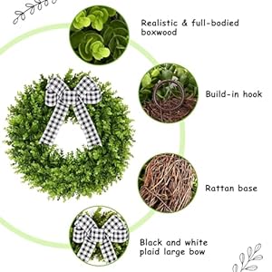 Vlorart 24" Faux Round Boxwood Wreath, Artificial Boxwood Wreath Front Door Wreaths Artificial Spring Summer Greenery Hanging with A Plaid Bow and sash for Front Door Wall Hanging Window Wedding Decor Vlorart 24 Faux Round Boxwood Wreath Artificial Boxwood Wreath Front Door Wreaths Artificial Spring Summer Greenery Hanging with A Plaid Bow and sash for Front Door Wall Hanging Window Wedding Decor