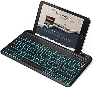 Illuminated Bluetooth Keyboard, Wireless Backlit Keyboard UK QWERTY Layout with Built-in Holder, Connecting 3 Devices for PC/Laptop/Tablet/Mobile Phone, Windows/Android/iOS/Mac OS, Black