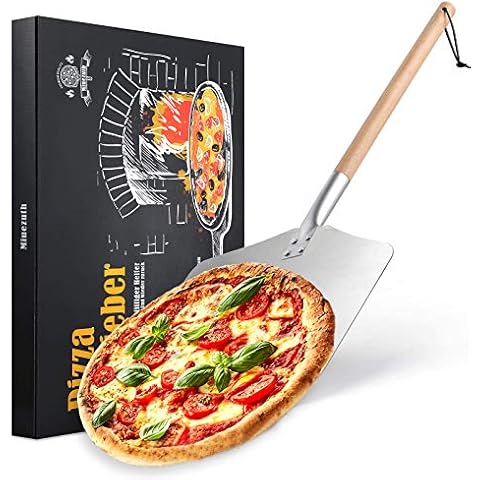 Aluminum Pizza Peel 12” x 13”, Large Metal Pizza Paddle with Long Wooden Handle, Detachable and Adjustable, Rectangular Pizza Oven Peel for Pizza Stone Cover