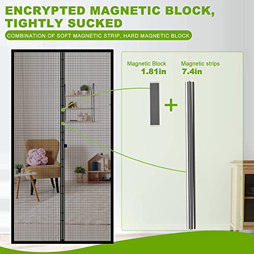 Hador Magnetic Screen Door Mesh With Super Strong Magnets Fit Door Size 32" X 80", Mesh Size 34" X 81" Middle Opening Door Net Screen For Sliding Door, Front Door, Single Door And Patio Door #TOP1