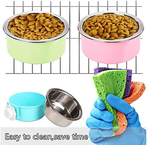 PINVNBY Crate Dog Bowl Removable Hanging Pet Cage Stainless Steel Bowl Food Water Feeder Coop Cup for Cat Puppy Birds Rats Guinea Pigs 2 PCS