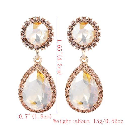 Elegant Crystal Teardrop Dangle Drop Clip on Earrings for Women (Champagne) - image 4