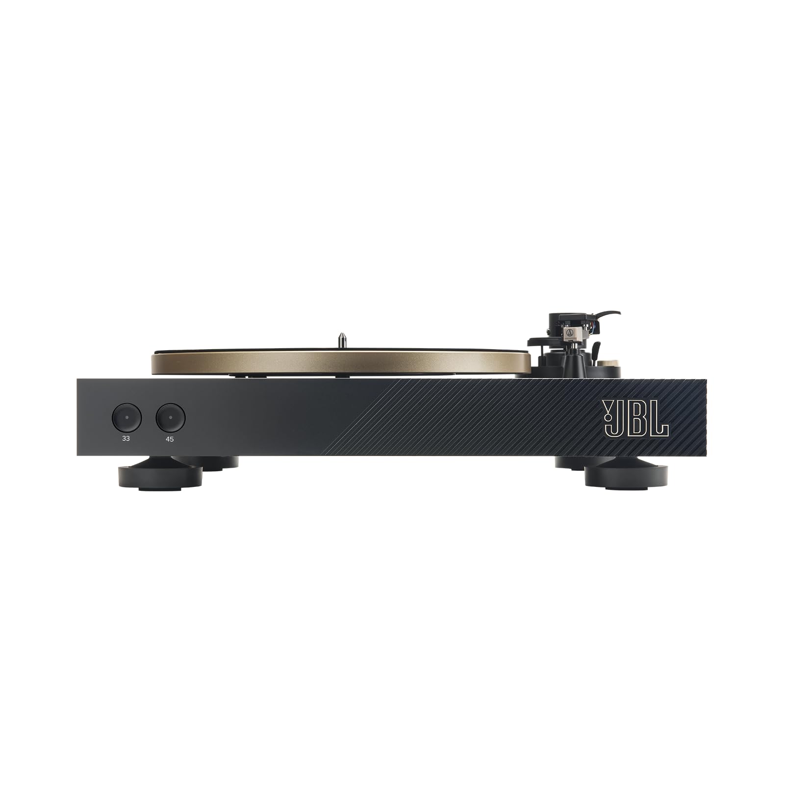 JBL Spinner BT, Tocadiscos Bluetooth con AptX-HD, cabezal extraíble, plato de aluminio y transmisión por correa, cartucho magnético móvil preinstalado, en negro y dorado