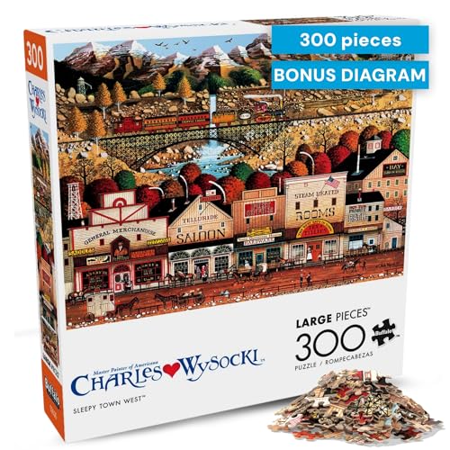Buffalo Games Oversize Puzzle – Sleepy Town West by Charles Wysocki – 300-Piece Large Jigsaw Puzzle for Adults, Full Color Poster, Made in USA