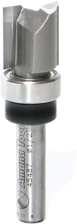Amana Tool 45487 Carbide Tipped Flush Trim Plunge Template Router Bit 1/2 Dia x 1/2 x 1/4 Inch Shank with Upper Ball Bearing