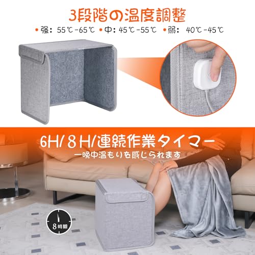 パネルヒーター 足元ヒーター デスクヒーター Ninonly 足元用 デスク下 ペット用 3段階温度調節 6H/8H/連続作業タイマー 遠隔操作 折り畳み式 過熱保護 省エネ 冷え対策 暖房器具 噛み防止コード 日本語取扱説明書付き（グレー）