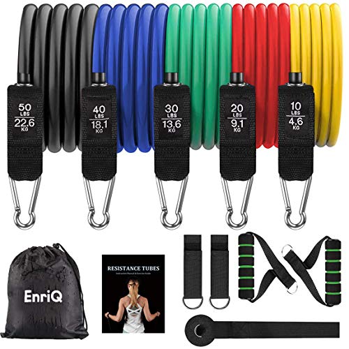 EnriQ Resistance Bands Set,Exercise Workout Bands for Women Men, Resistance Tubes Stackable Up to 150 lbs with Handles, Ankle Straps, Door Anchor Cable Bands for Physical Therapy, Home Workouts(11pcs)