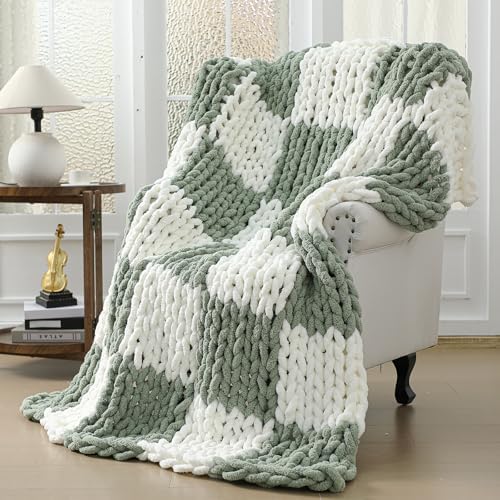 Tudomro Checkered Chunky Knit Throw Blanket for Couch 50 x 60 Inc...