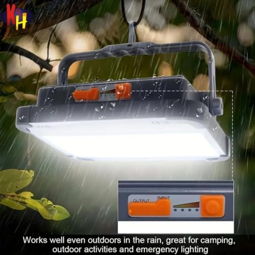 Image of kh Solar LED Work Light, Portable Rechargeable Flood Light with USB Charging, 5 Lighting Modes, IP66 Waterproof, Solar Emergency Lamp for Camping, Garage, Farm, Hotel & Power Outage (Grey)