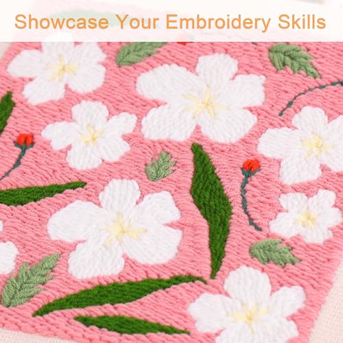 Image of REEWISLY Embroidery Punch Needle Kit Frame, Starter Kit for Beginner, Fabric with Pattern, Threader, Yarns, Pinch Needle, Embroidery Hoops & Rug Punch (Rose red)