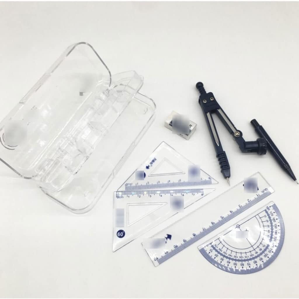 7-teiliges Mathematik-Zirkel-Set, Zeichenset für Schüler mit Lineal, Dreieck, Winkelmesser und Bleistift, Metallkonstruktion, ideal für Schule und Technik