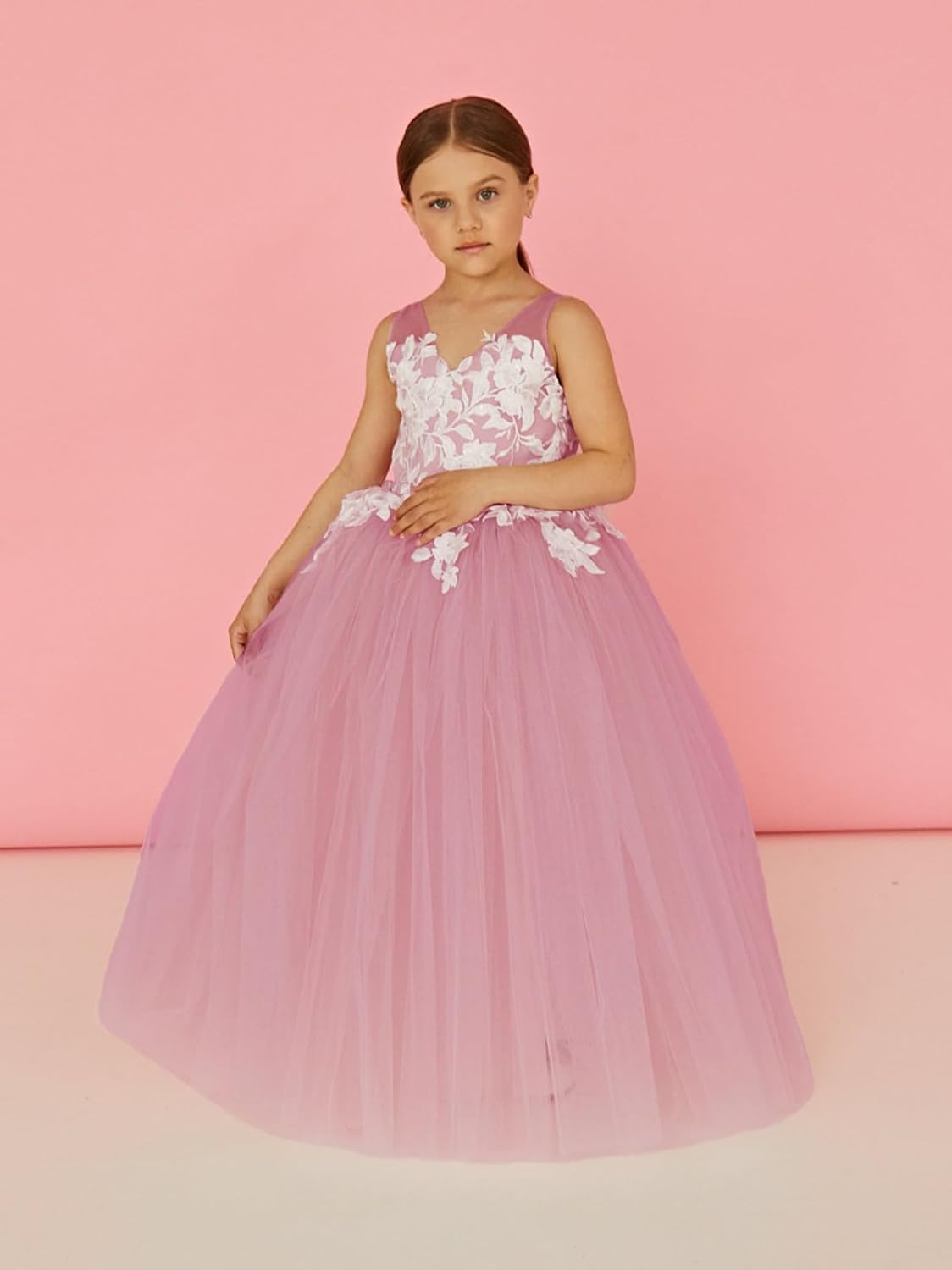 Lace Applique Tulle Flower Girl Dress for Wedding Bridesmaid First Communion Dresses Princess Pageant Party Gown - Image 2