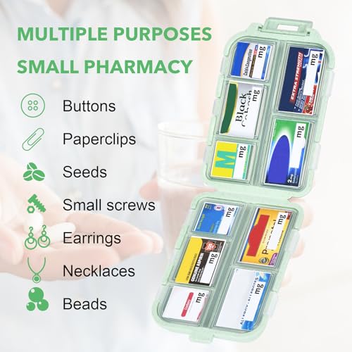Image of Travel Medicine Organizer with 189 Labels, 7 Day Daily Pill Organizer Travel Pill Container Medicine Organizer Pill Case Travel (Green, 1 Pack)