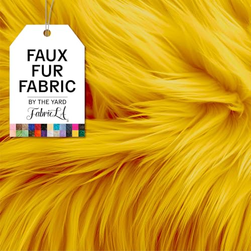 Image of FabricLA Faux Fur Fabric by The Yard - Artificial Craft Fur - 36 inch X 60 inch Inch Wide - Fur Fabric for Craft Supply, DIY Furry Plush Projects, Sewing, Decoration, Upholstery, Golden Yellow, 1 Yard