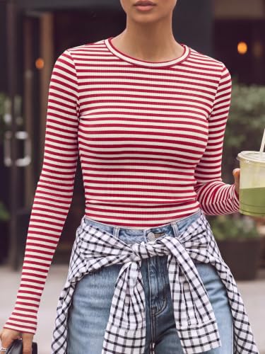 Image of ANRABESS Women Long Sleeve Shirts Ribbed Fitted Tops