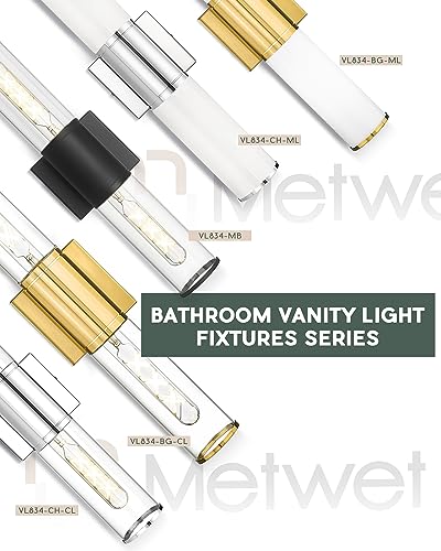 Image of Bathroom Light Fixtures Set of 2, 2 Light Vanity Lights for Mirror with Milk Glass Shade, Up and Down Wall Sconces for Bathroom Bedroom Hallway, Brushed Gold, VL834-BG-ML-2PK