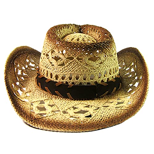 Image of SILVERFEVER Straw Cowboy Hat Cowgirl Hats Men Women Sun Hat Sombreros Vagueros Classic Western Accents Sombreros