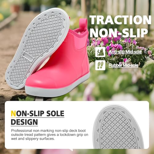 Image of Women's Deck Boots, Rubber Rain Boots Chelsea Ankle Booties with Anti-Slip Sole Waterproof Fishing Shoes for Outdoor Work Garden Camping