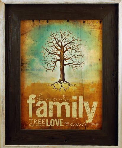 The Roots of a Family Tree Begin With Love - Art Print in Brown Wash Frame