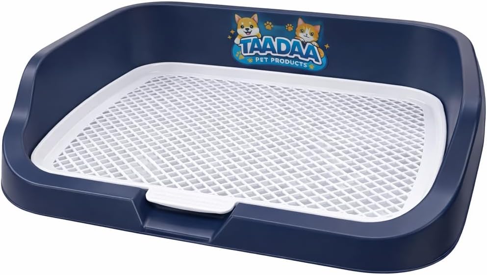 Indoor Dog Potty Tray for Small Dogs & Puppies, Reusable Pet Pee Training Toilet with Raised Mesh, Removable Leak-Proof Base, Easy to Clean (Navy Blue)