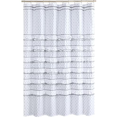 Mvsuta Can Can Black Polka Dots Printed Polyester Waterproof Microfiber Fabric Boho Ruffled White Shower Curtain For Bathroom,72" W X Extra High 84" L #TOP6