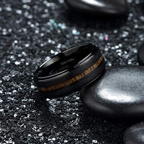 Image of King Will Nature Koa Wood Inlay Tungsten Carbide Wedding Ring 8mm Silver /Black /Gold /Green /Rose Gold /Blue Wedding Band for Men High Polished Anniversary Rings Comfort Fit Size 6-15