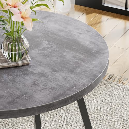 Image of VECELO 35 inch Round Dining Table for 4, Wood-Grain Tabletop & Heavy-Duty Steel Frame, for Kitchen, Living Room, Easy Assembly, Light Grey