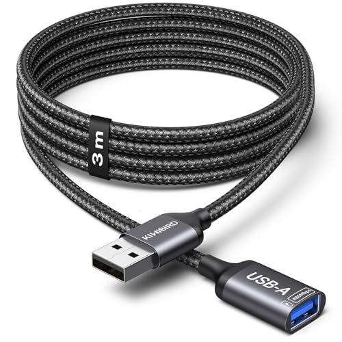 KiwiBird cable alargador USB 3 metros, extensor USB alargo extension, prolongador USB macho a hembra para datos carga compatible con cámara PC TV tele webcam coche Mac PS5 PS4 teclado ratón impresora