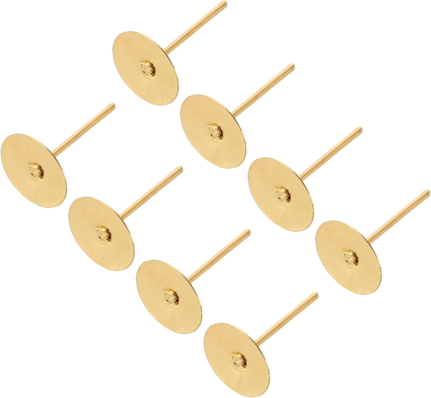 uxcell 200Pcs Earring Posts, 8mm/0.3inch Stainless Steel Flat Pad Blank Earring Tray Studs Findings for Jewelry DIY, Light Gold
