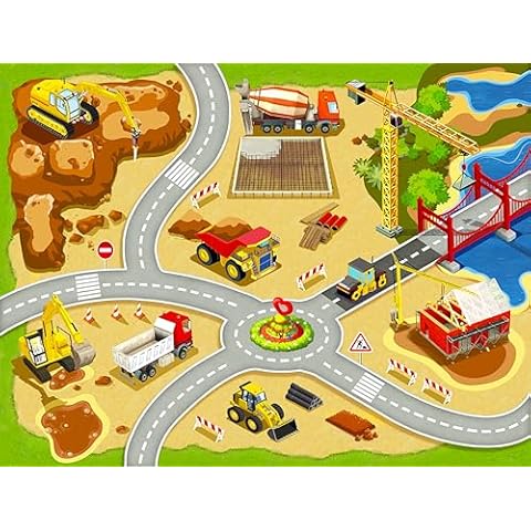 Booooom Jackson Kids Rug Construction Rug 59”x79”,Durable Construction Site Play Mat,Construction Car Rug Car Mat,Construction Area Rug,Car Road Rug for Play and Learning,Construction Vehicle Play Mat Cover