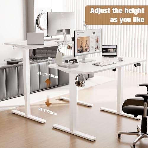 Image of ERGOMAKER 43 inch Electric Standing Desk, Adjustable Height, Sit Stand Up Desk for Home Office & Computer Workstations, Memory Controller, White