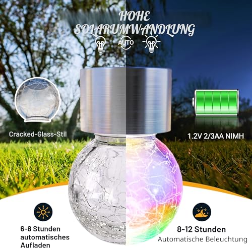 GIGALUMISolar-Außenleuchten, 8 Stück, Solar-Hängeleuchten für Weihnachtsdekoration, rissiges Glas, Solarleuchten für den Außenbereich, wasserdicht, für Garten, Hof, Zaun, Baum (Farbwechsel)