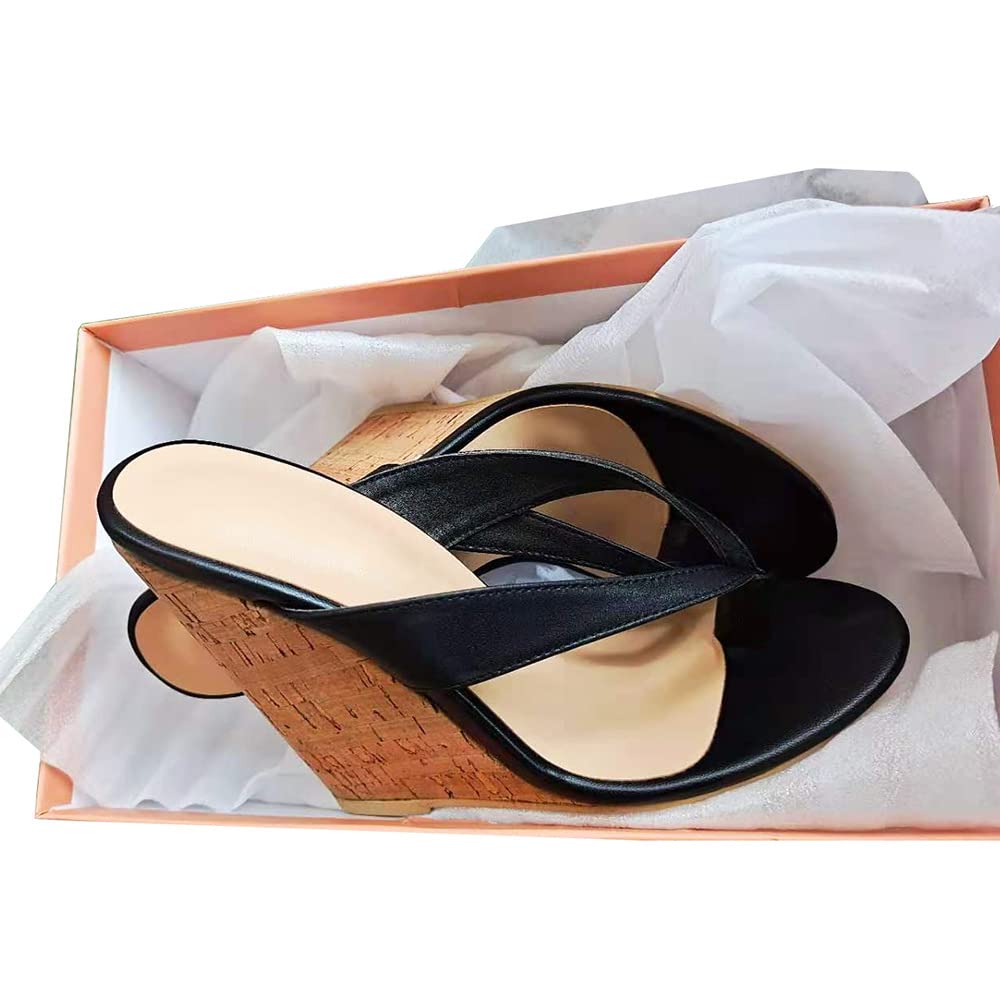 Sandalias de tacón para Mujer, Tacones Altos, Sandalias de cuña con Punta de Verano para Mujer, Sandalias de tacón Alto con Punta Redonda (Color: Negro, tamaño: 5,5) (Negro 7,5)