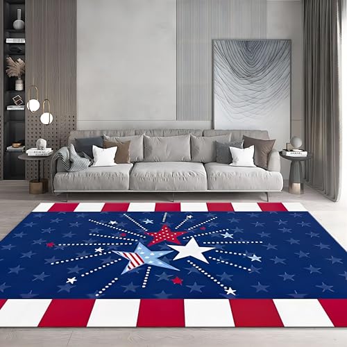 USHIRUG Flag Area Rug, 3x4ft, July 4th Patriotic American Flag Indoor Rug, Red White Stripe Blue Star Non-Slip Carpet Floor Mat Doormat Living Room Bedroom Kitchen Dormitory Home Decor
