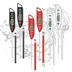 BOMATA 6 Pack Waterproof IPX7 Meat Thermometer Instant Read Food Thermometer with Long Probe for Water, Liquid, Kitchen Cooking, Grill,BBQ ! T101 X 6 Pcs (Black & Red & White)…